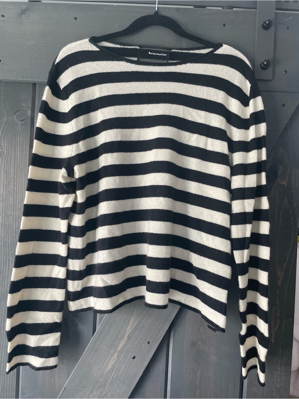 Reformation Black And Cream Striped Scoopneck Sweater